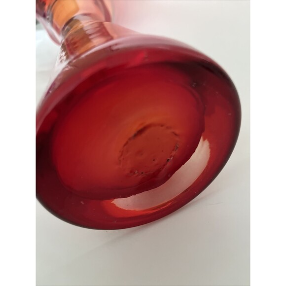 Tall Hand blown MCM Swung Vase Ombre Red Orange Art Glass Amberina 13.5” Fluted - Picture 9 of 11